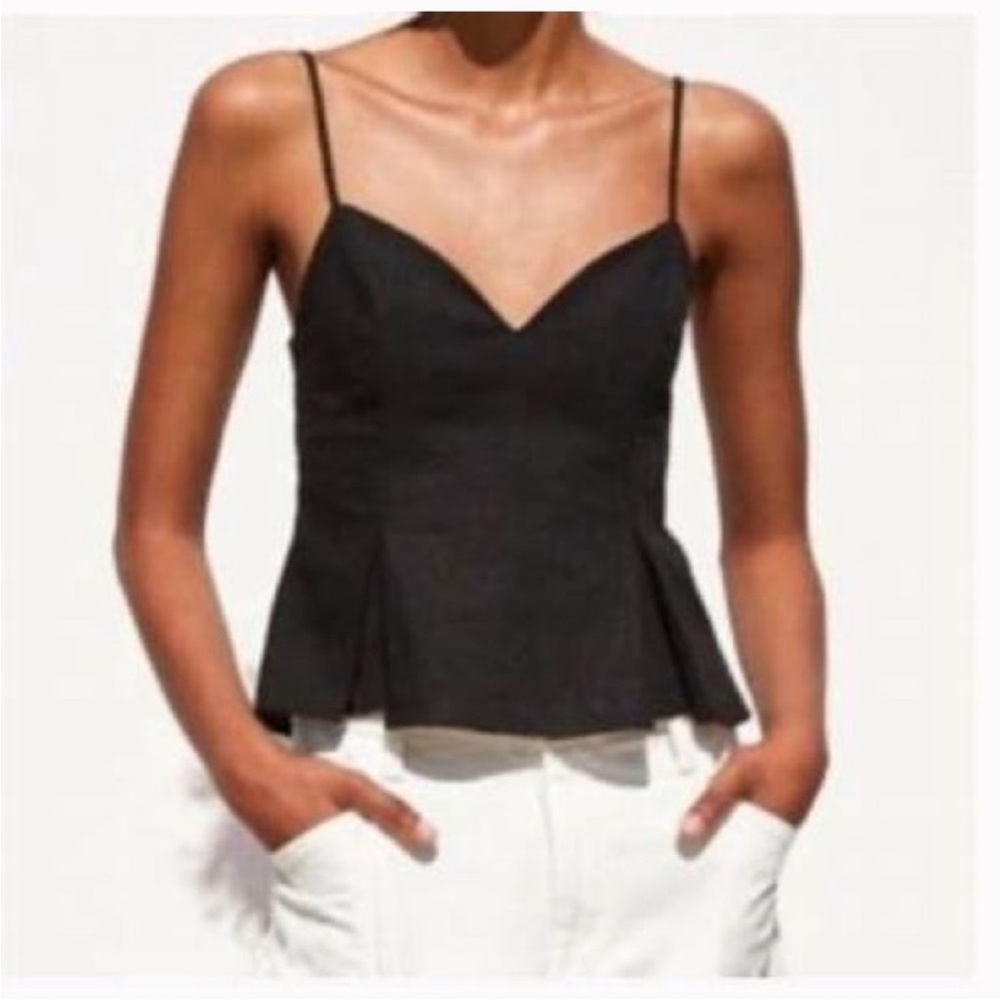 Zara linen blend Black Camisole Top